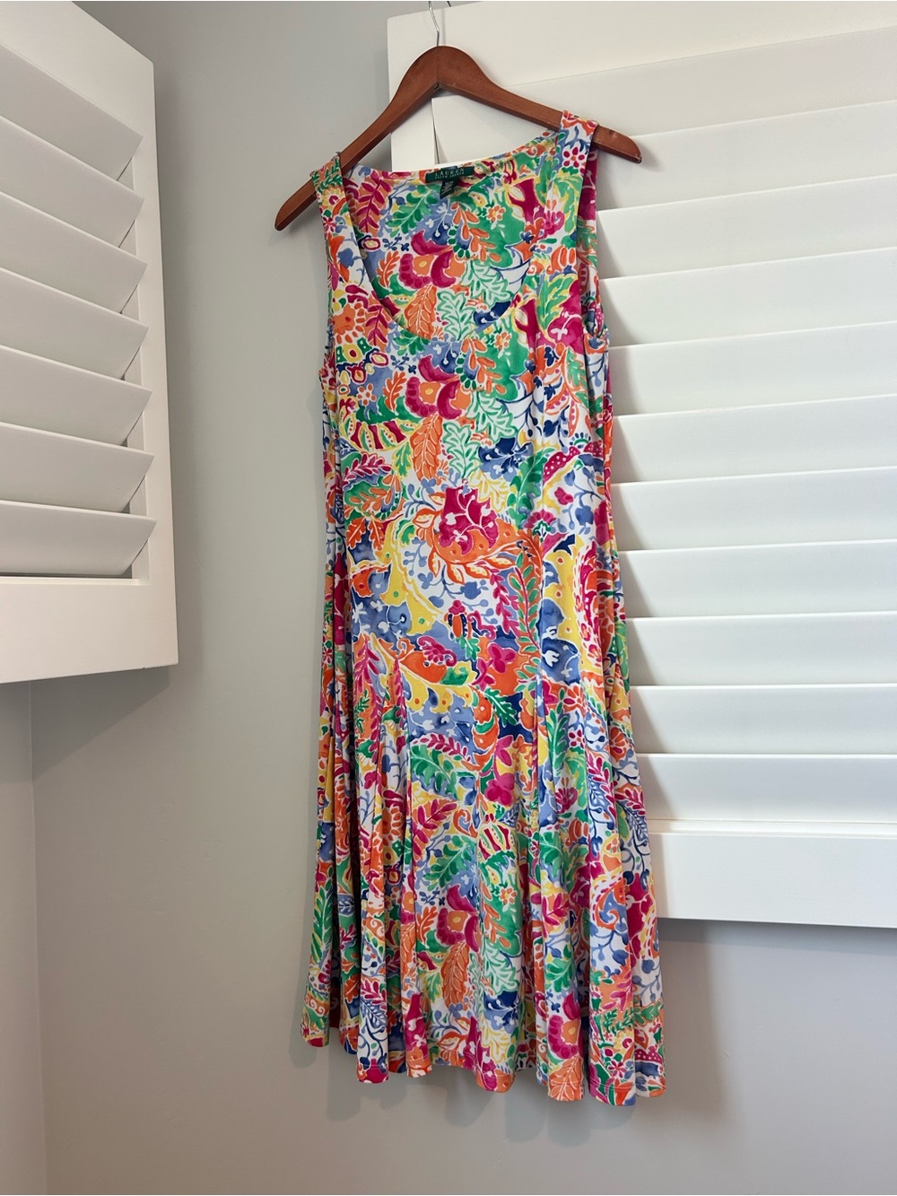 Ralph Lauren Sz M Tropical Bright Lux Fit & Flare Art-to-Wear Knit Dress